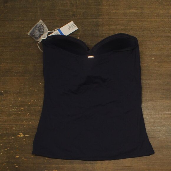 NWT Anne Cole Womens Solid Twist Front Shirred Bandeau Tankini Top Navy Blue XL - Picture 9 of 12